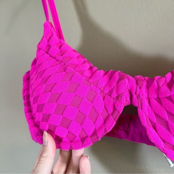 ✨ GOOD AMERICAN Pink Jacquard Wave Check Demi Better Bikini 1 Small NWT - Picture 5 of 12